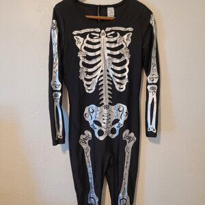 Spirit Halloween Skeleton Costume Stretchy Black with Silver Bones 1 Piece Suit